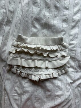 Edikted Cream Layered Ruffle Knit Shorts